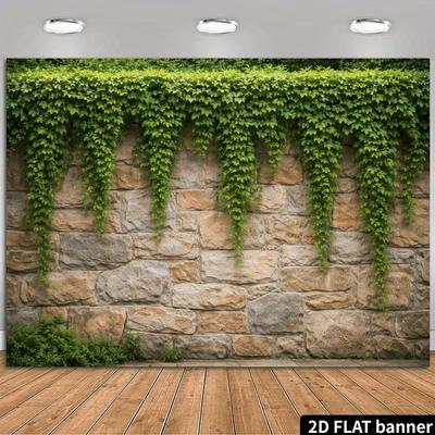 Rustic Garden Banner with Lush Greenery and Vines Photo Booth Background Cloth