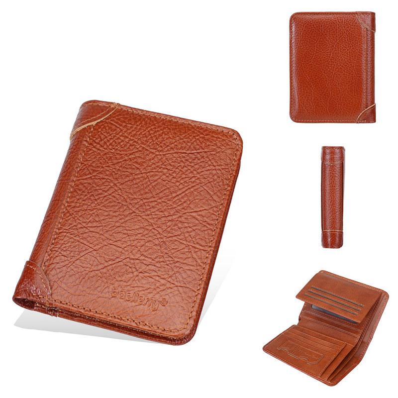Baellerry Vintage Design Tri-fold Genuine Leather Short Wallets for Men Business ID Card Holder Cash Pack Money Bags