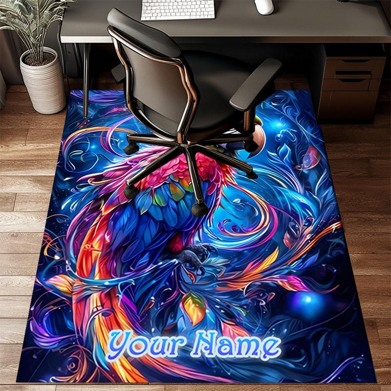 1PC Custom Name Colorful Parrot Fantasy Theme Floor Mat Ideal for Living Room, Game Rooms, Office, Bedroom Floor Mat Playful Design
