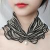 Fake Pearl Pendant Organza Neck Collar Chiffon Scarves Lace Pearls Scarf Fashion Print Shiny Variety Scarf Clothing Accessories