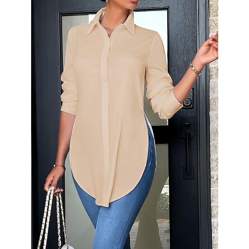 Women'S Slim Fit Long Sleeve Button-Up Shirt with Side Slit  Stylish Tailoring Durable Construction, Stylish Blouse, Fashion Lovers