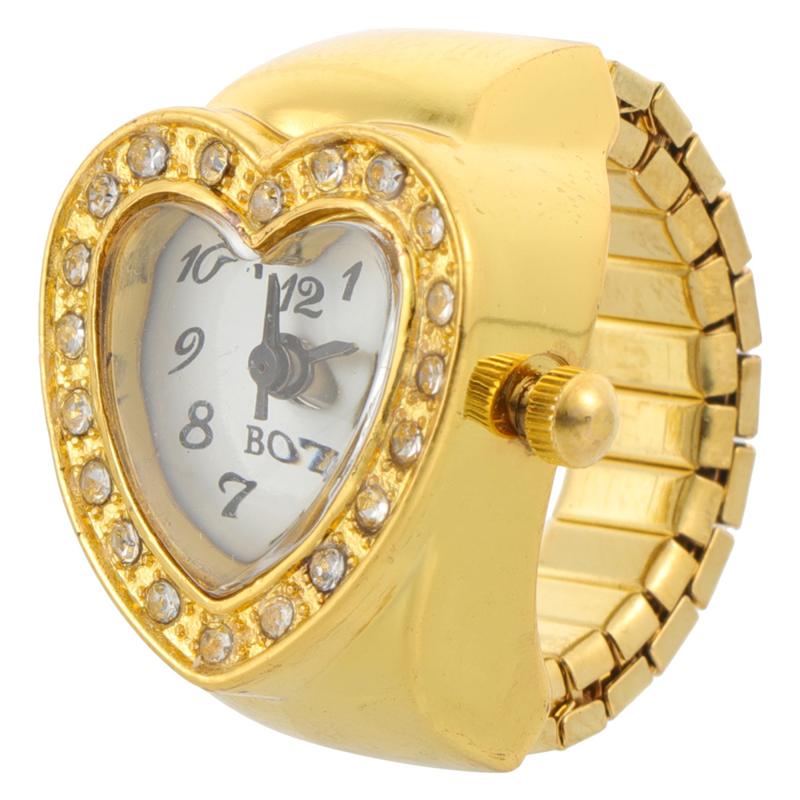 Heart Shape Ring Watch Mini Elastic Strap Alloy Couple Finger Watches Jewelry Silver