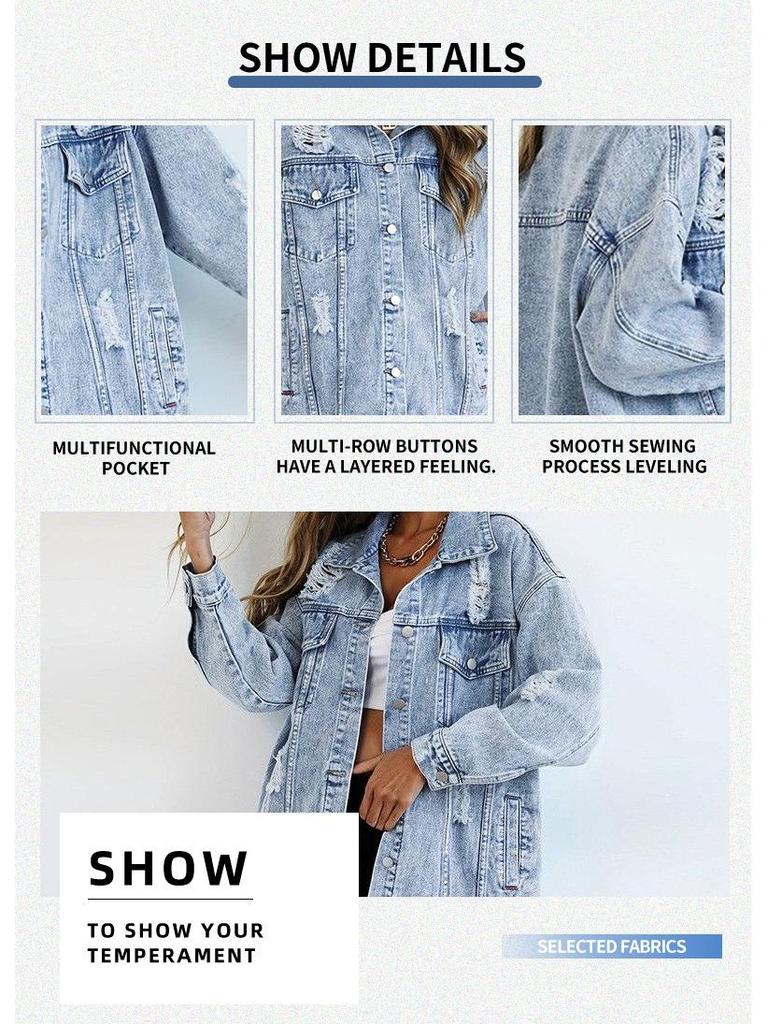 European High-End Women's Trendy Ripped Denim Jacket: Harajuku Style