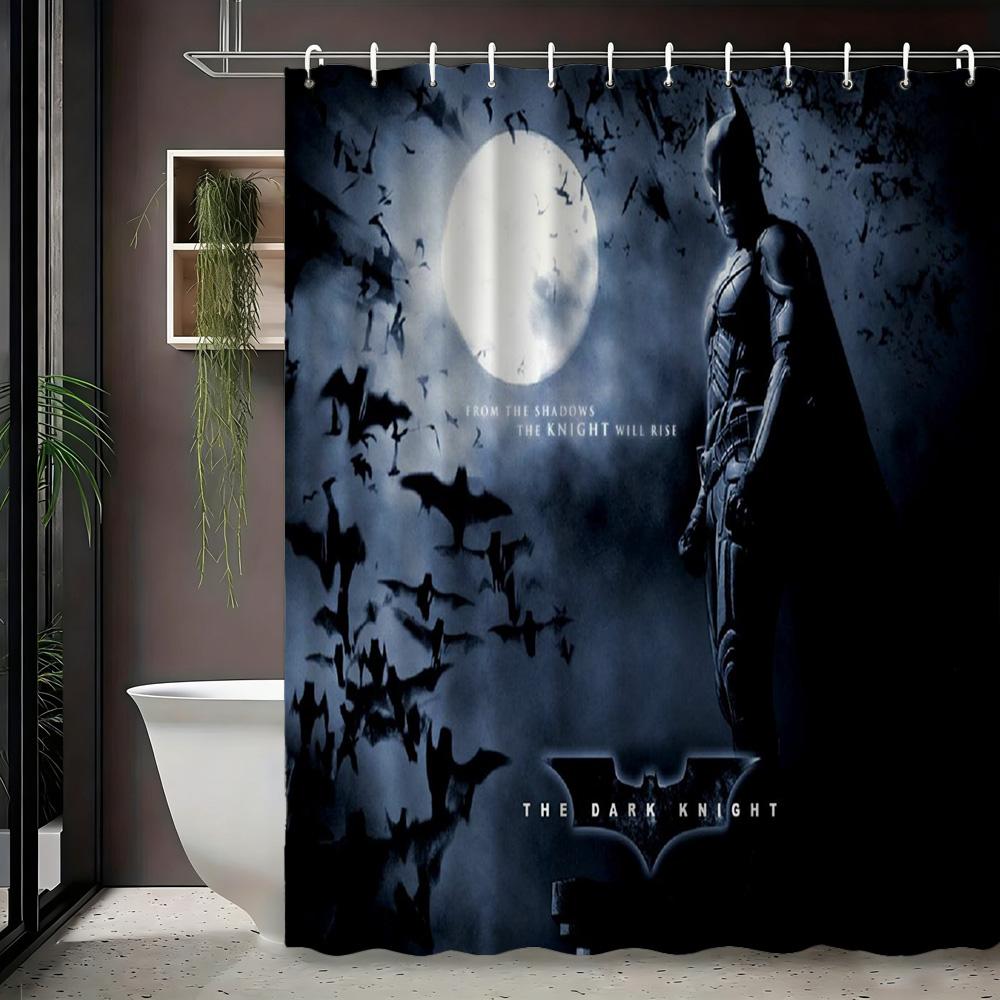 Batman & Harley Quinn Monochrome City Waterproof Shower Curtain, Superhero Bathroom Decor For Fans