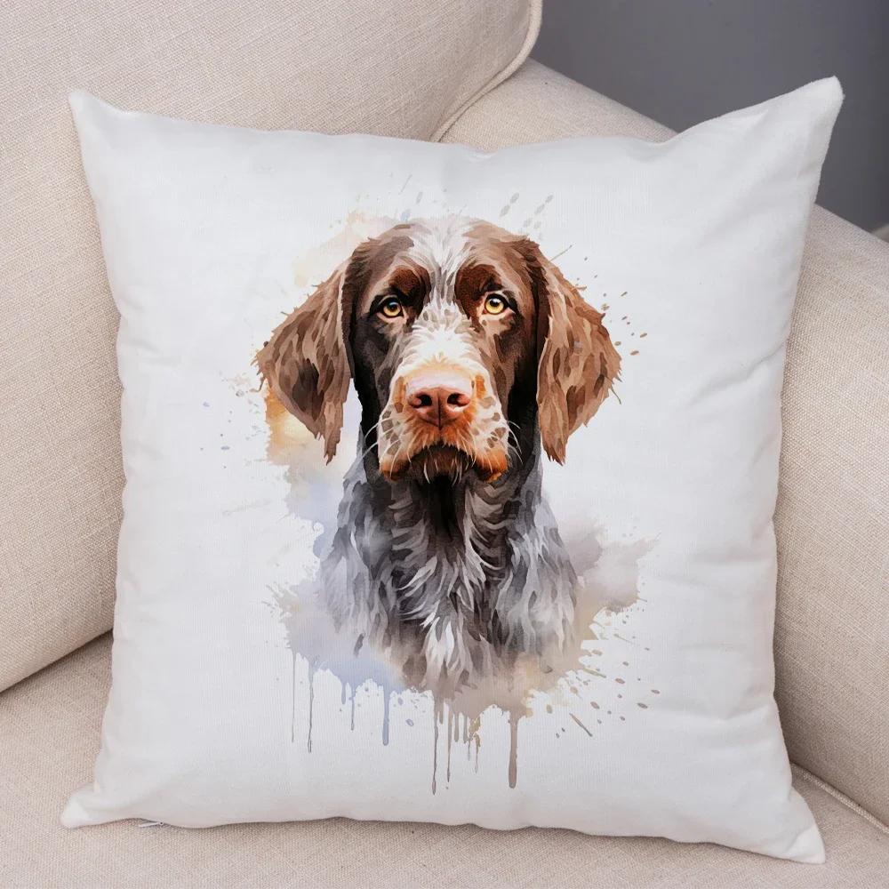 Super Cute Watercolor Dog Throw Pillow Cover With Short Plush Print For Living Room Sofa Decoration Cushion Cover Pillow Covers