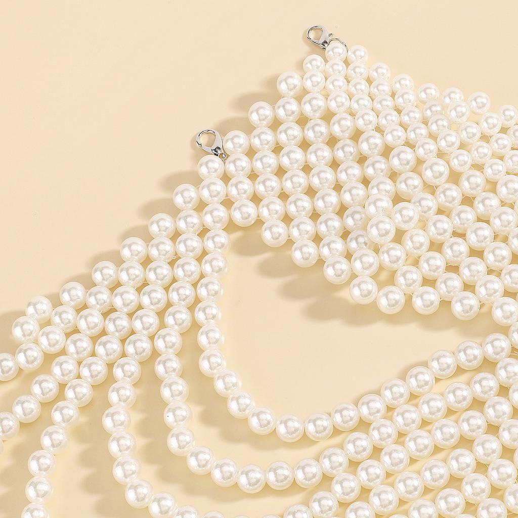Vintage Multi Layer Pearl Body Chain For Women Heavy Duty Beaded Woven Exaggerated Retro Neck Jewelry