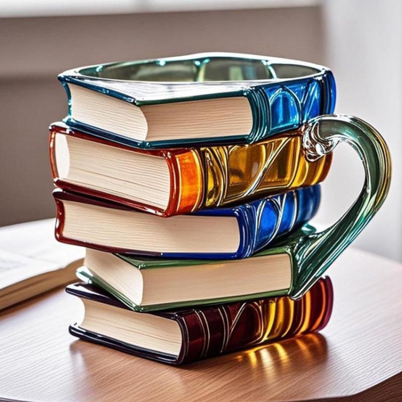 Book Coffee Mug Cappuccino Colorful 3D Library Book Mug Shelf Milk Cup Tea Cup Arabic Resin Glass Coffee Cup Kitchen Mug