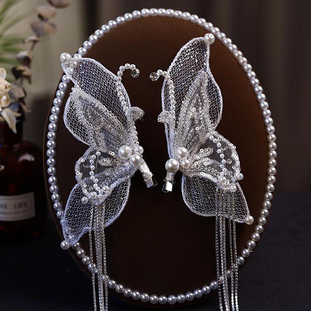 Large Butterfly Mesh Ponytail Clip Pearl Barrettes Duckbill Clips Korean Hairpins Women Hair Clips