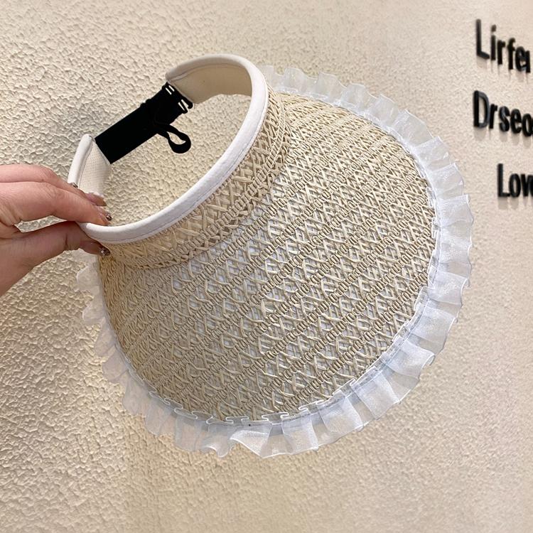 Design Sense Lace Empty Top Sunscreen Hat Women's Summer Big Eaves Vinyl UV Protection Sun Hat