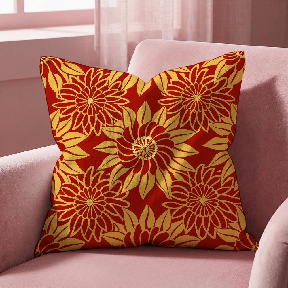 Vintage Gold Flowers Cushion Cover Multi-Scene Pillow Cover for Home & Car - Reversible, Soft & Durable for Daily Use