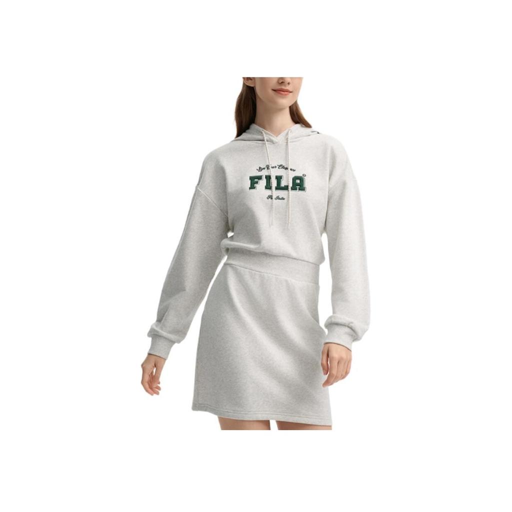 Fila Breathable Comfortable Loose Casual Long Sleeve Dress Women Dresses Gray F11W439310FMG