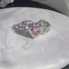 Sweet Pink Diamond Heart Adjustable Ring - Cool, Elegant, Inlaid Gems, High-End Design