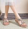 Women Sandals Flat Fashion Rhinestone Summer Sandals Shoes Solid Color Casual Summer Shoes Open-toed Wedge Shoes Woman