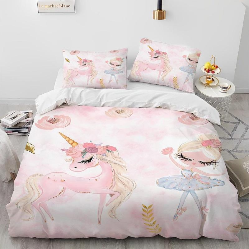 Girls Ballet Dance Duvet Cover Three-Piece Bedding 3D Printed Sheet Quilt Cover Pillowcase