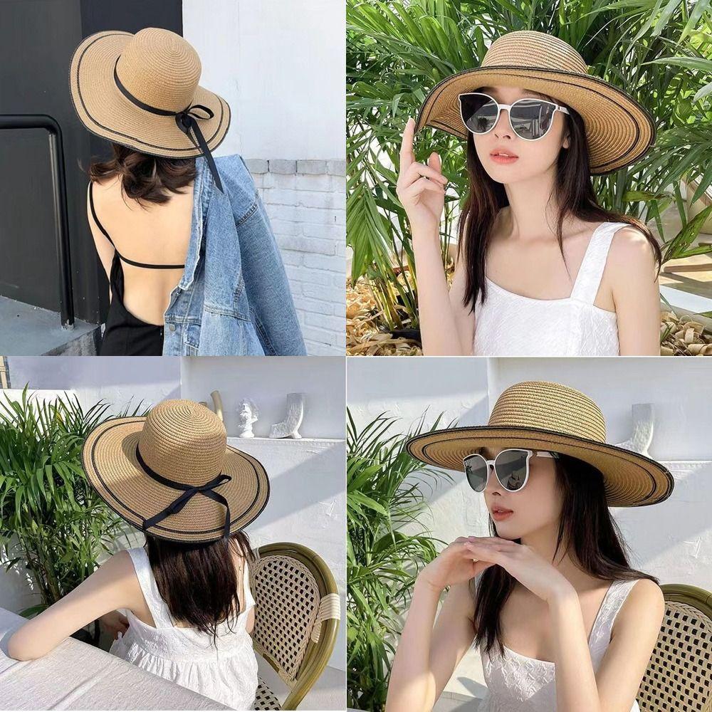 Large Brim Wide Brim Straw Hat Portable Sun Hat Casual Beach Hat  Women