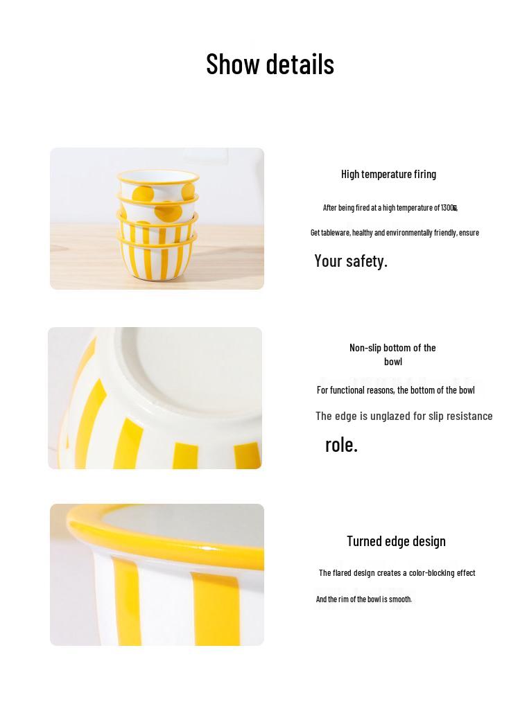 Creative Ceramic Rice and Soup Bowl - Thickened, Wide Rim, Cute Internet Celebrity Design for Fruit or Meals.