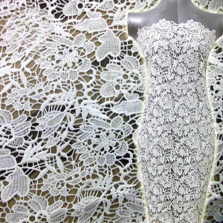 Xq We Wantice White Water-Soluble Lace Fabric, Polyester Silk Pattern Embroidery, Three-Dimensional Hollow Embroidery Cloth, High-End Fabric