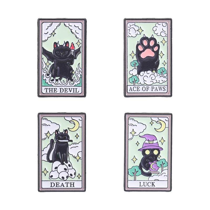 Xiaomi Luck Witch Cat Black Cat Tarot Card Enamel Pin The Devil Bat Cat Ace Of Paws Death Brooch Bag Lapel Hat Badge Punk Jewelry Gifts