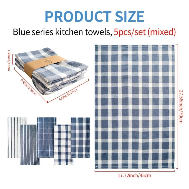 5pcs/set Blue Series Cotton Woven Kitchen Towel Set Absorbent Home Napkin Tea Cloth for Dish Drying Counter Cleaning