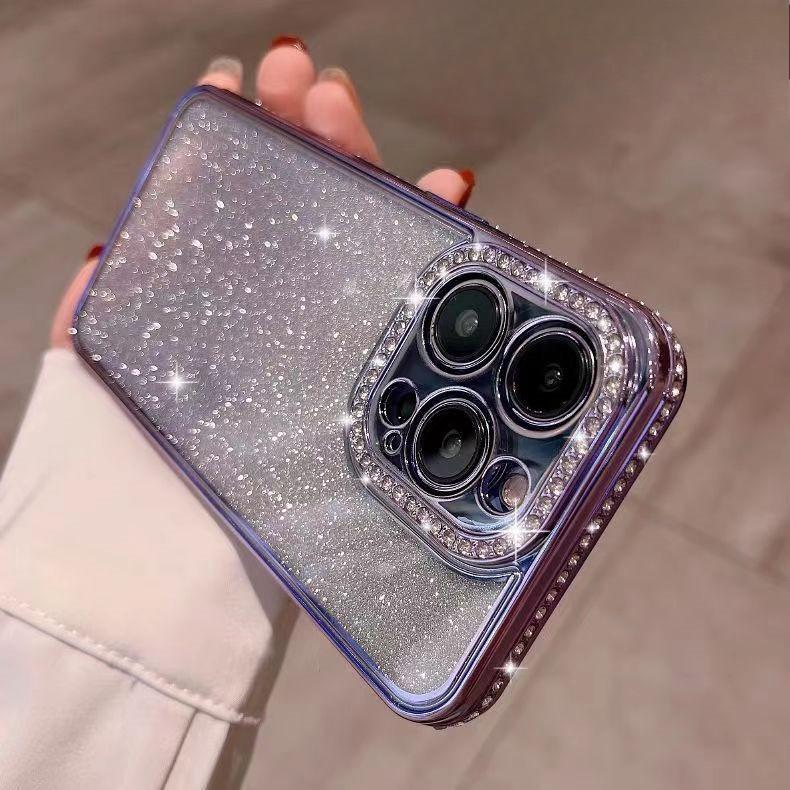 Anwendbar auf IPhone16proMax Blitzpulver Farbverlauf Handyhülle Strassstein Apple 14 Göttinnenmodell 15 Sturzsichere Schutzhülle