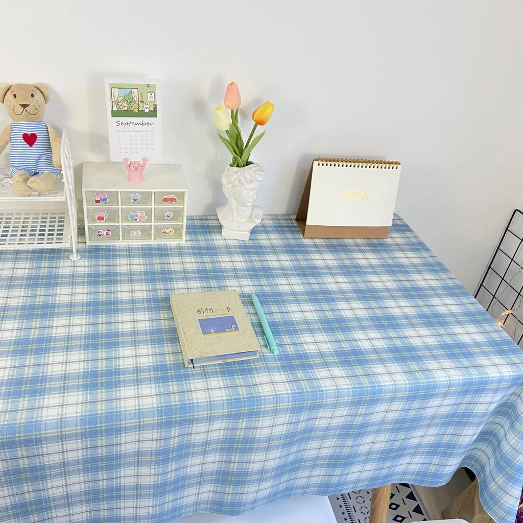 INS Plaid Table Cloth Japanese Fresh Checkered Tablecloth Bedroom Dormitory Dressing Table Mat Rectangular Desk Decor