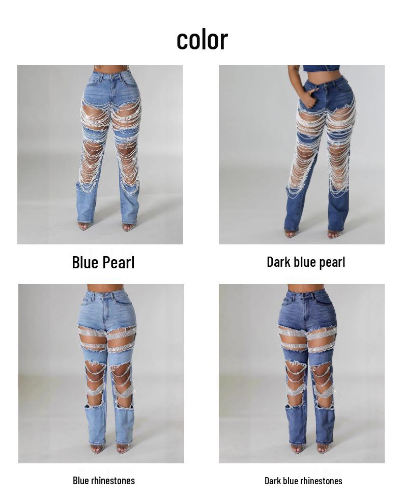 2025 Beaded Ripped Elastic Jeans for Women: Hot Girl Summer Style