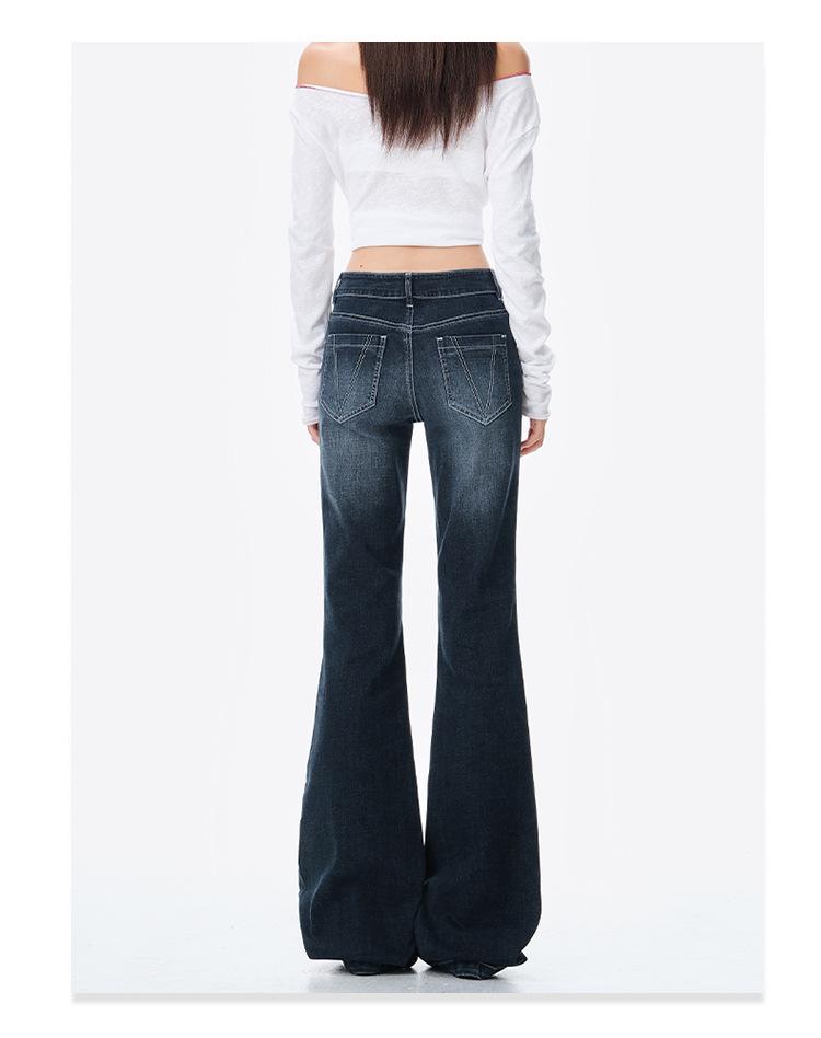 Blue-Gray Low-Waisted Slim Fit Flared Jeans for Women - Autumn Design