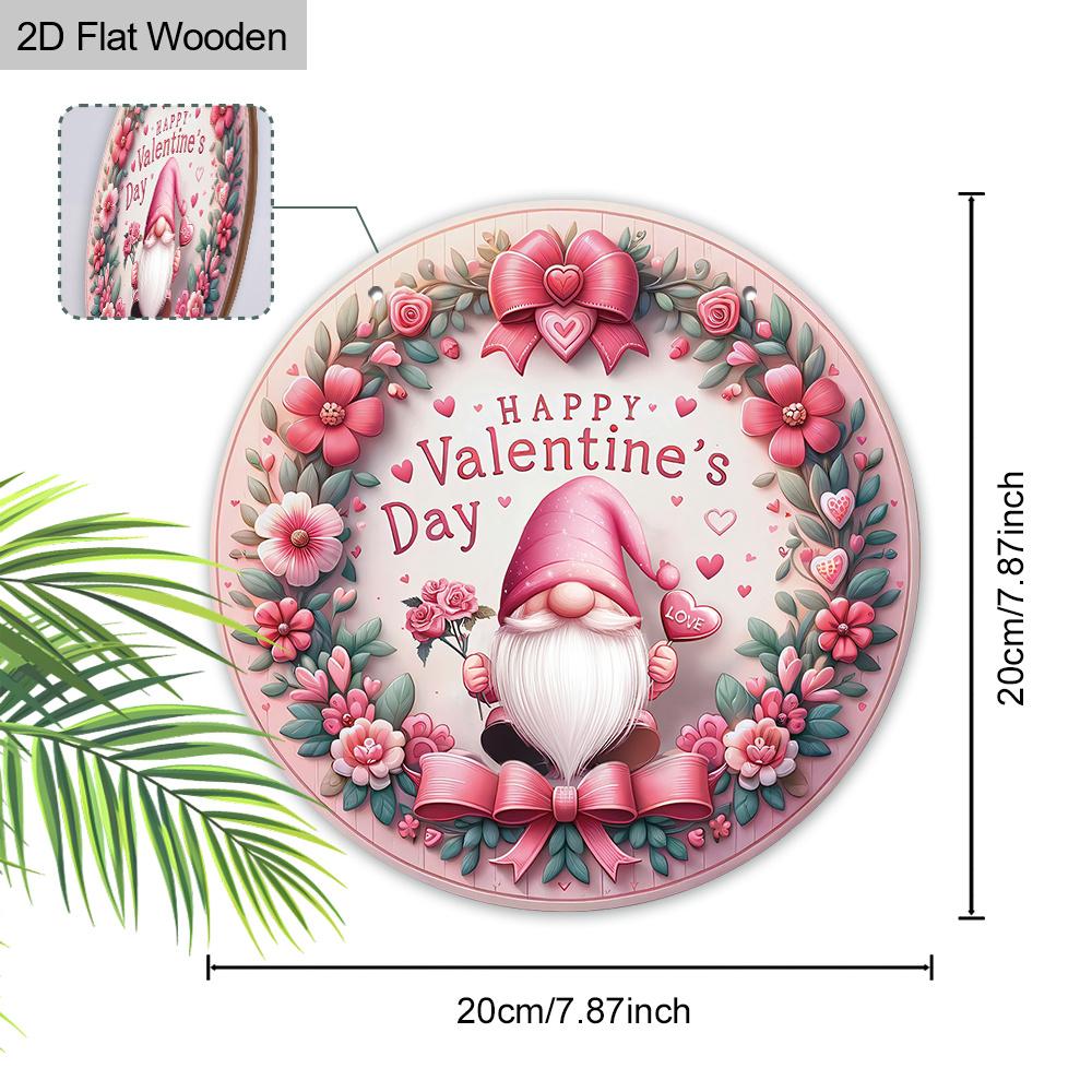 Valentine's Day Gnome Wooden Sign, Charming Round Sign for Front Door, Wall Hanging Decor - Ideal Romantic Gift for Couples