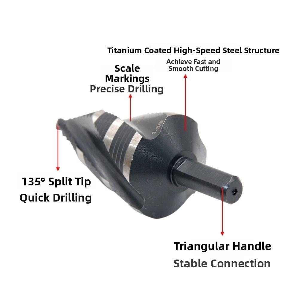 With 1/4" Hex Shank Step Drill Bit Four Spiral Flute Wood Metal Hole Opener Punch Holes Drill Bit