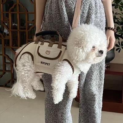 Pet Backpack Dog Go Out Convenient Backpack Hand Bag Traction Rope Breathable Travel Shoulder Bag Multi-functional Backpack