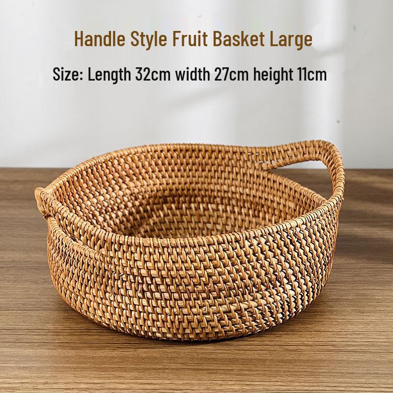 Large Handwoven Rattan Fruit Basket with Handle