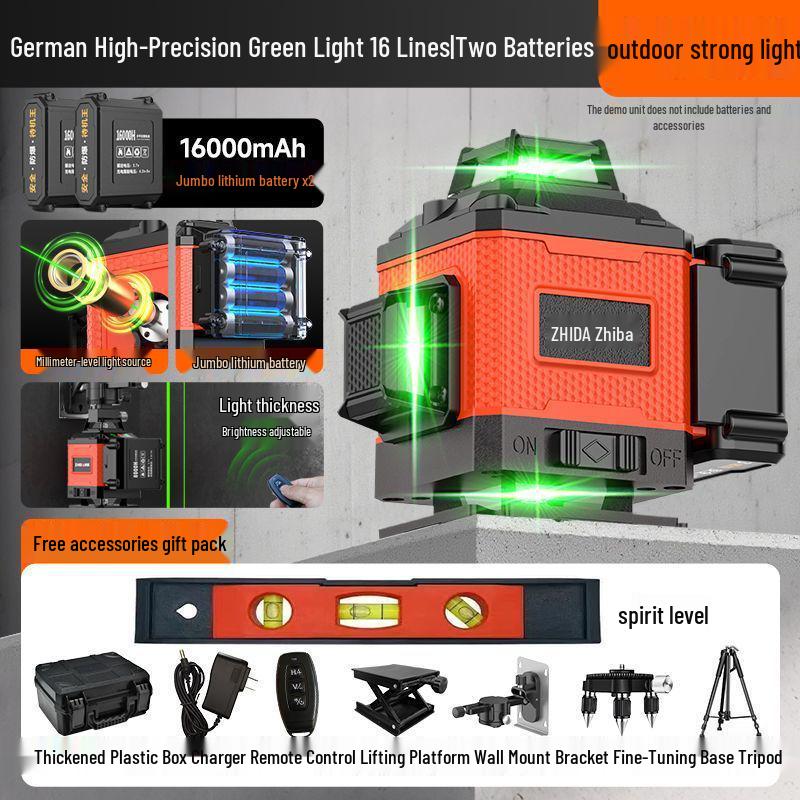 12-Line High Precision Green Laser Level - Outdoor Auto-Leveling with Strong Infrared Light