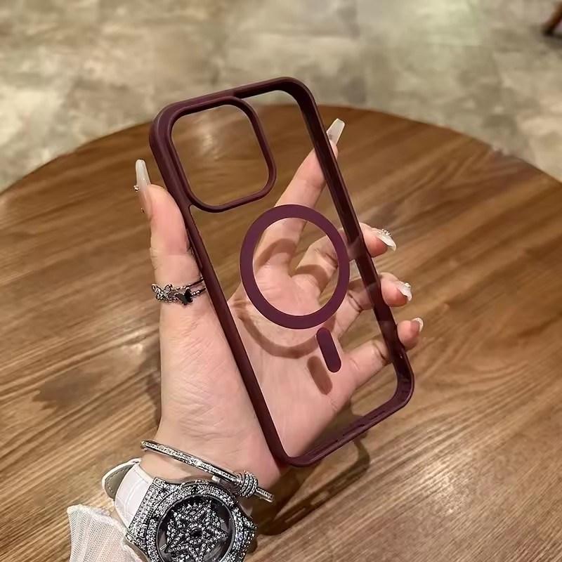 

Розкішний прозорий чохол Magsafe для бездротової зарядки для iPhone 16 15 14 13 12 11 Pro Max Plus Mini XS XR Магнітні чохли-бампери iPhone 14 сливовий