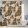 Vintage Butterfly Flower Shower Curtain Decor for Bathrooms Printed Polyester Fabric with Hooks Included (Tan Black)