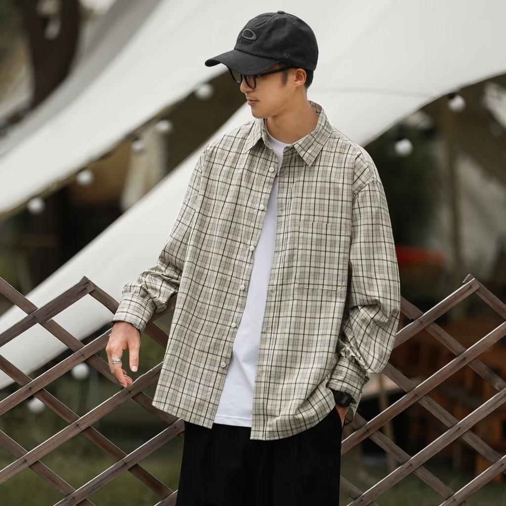 2024 Plaid Long Sleeve Shirt Japanese Hong Kong Style Ins Loose Shirt Boys Summer Trendy Versatile Casual Coat