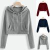 Women Casual Long Sleeve Zipper Pocket Shirt Hooded Sweatshirt Tops