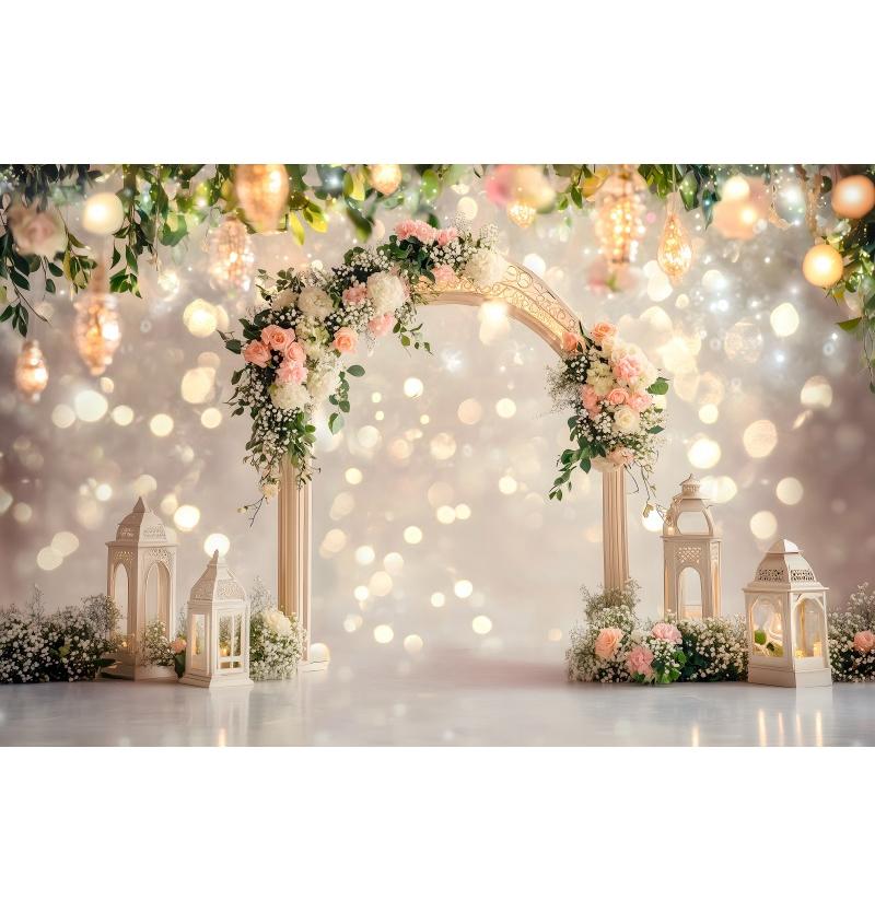 Fundo Romântico de Arco de Flores para o Dia dos Namorados, Decoração com Lanternas para Casamento, Noivado, Estúdio de Fotografia