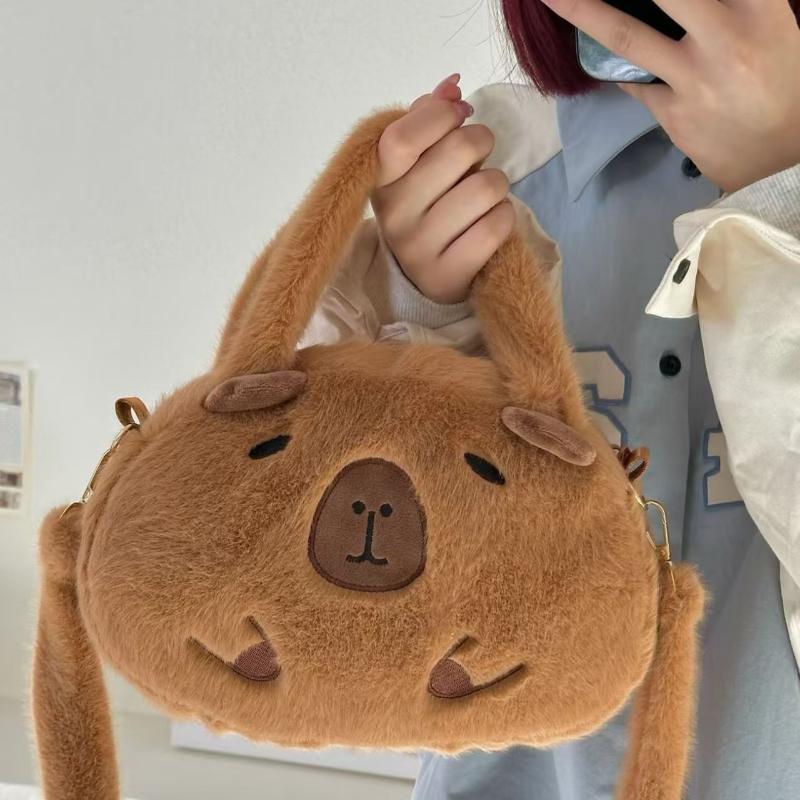 Capybara Plush Backpack Kawaii Capibara Plushie Shoulder Bag Cute Handbag Animal Student School Bag Fluffy Wallet Birthday Gift