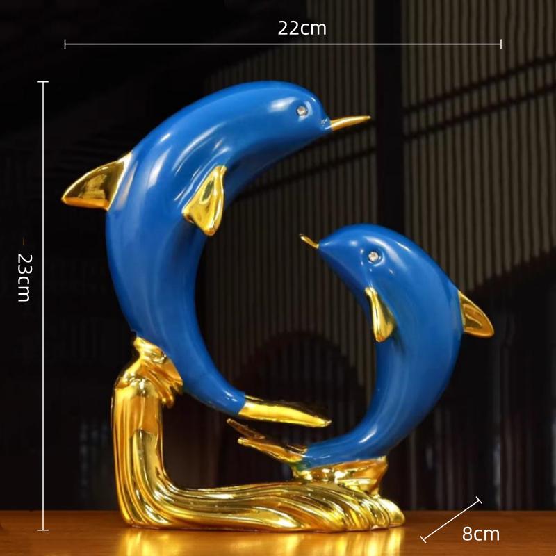 Фигурка дельфина Симуляция скульптуры дельфина Резиновые поделки Синие статуэтки пары рыб Океанские аксессуары для украшения дома