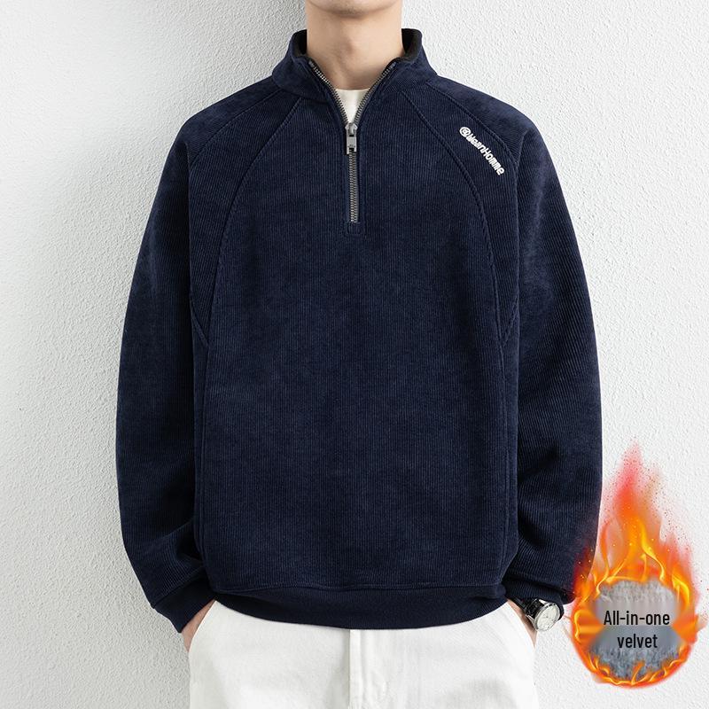 Men s 2025 Trendy Heavyweight Half-Zip Stand Collar Hoodie Pullover XL