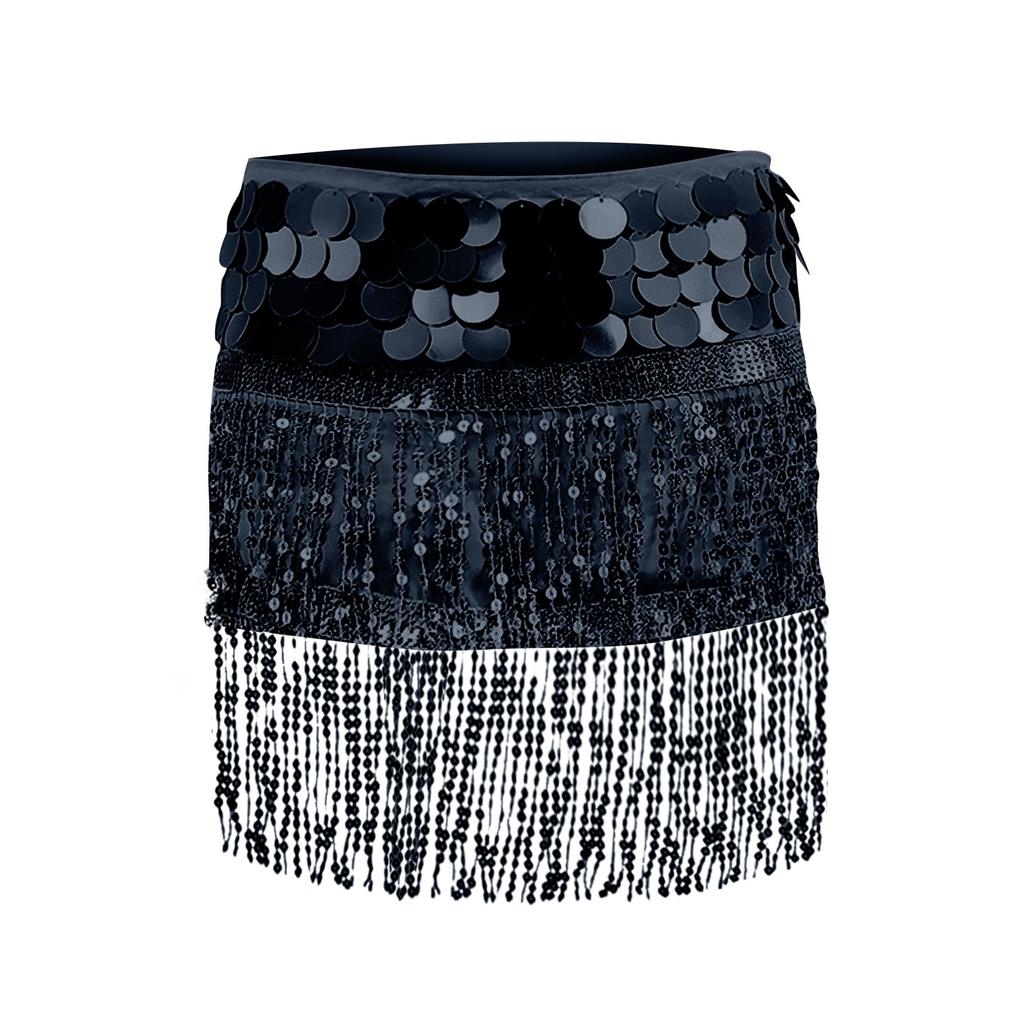 Högmidjad sexig paljettkjol för kvinnor, midjeaccessoarer, paljettbesatt magdanshalsduk