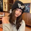Butterfly Black Knitted Hat for Women Autumn and Winter Warm Street Versatile Face Showing Small Pullover Hat Cold Hat Trend