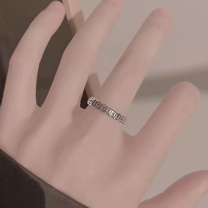 Women's Coin Ring: Adjustable Wrap-Around Design for Good Luck, Unique and Simple Chinese Style, Electroplated Finish