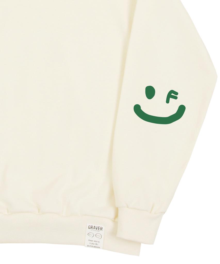 GRAVER [Unisex] Elbow Smile Drawing Sweatshirt_Cream/Green Logo