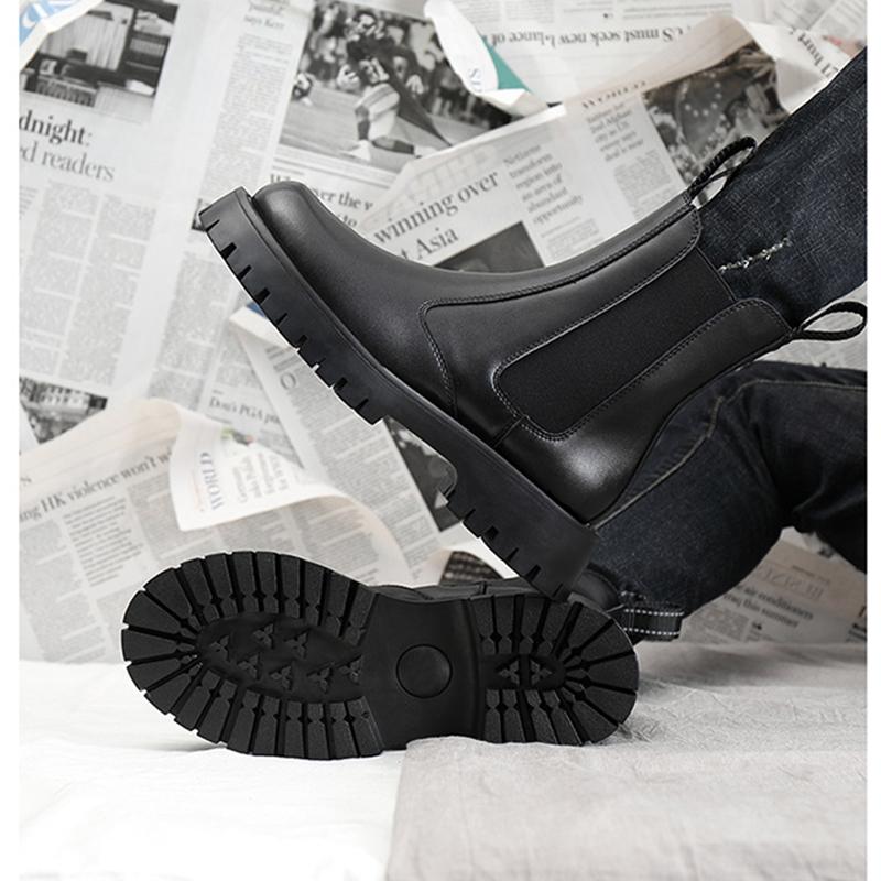 2025 Frühling Herbst Echte Lederschuhe Herren Chelsea Boots Flache Rutschfeste Stiefeletten Rindsleder Herrenschuhe Reines Schwarz D350