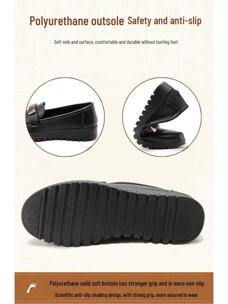 2025 New Spring & Autumn Non-Slip Soft Sole Leather Shoes for Middle-Aged & Elderly Women