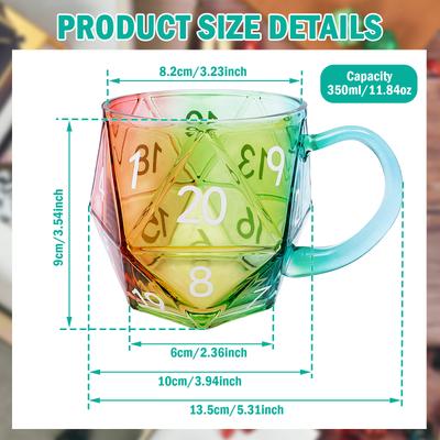 Colorful Dice Mug 11.8 Oz Polyhedral Dice Coffee Cup with Handle Creative Game Mug Present Game Mugs for Board Games Enthusiasts