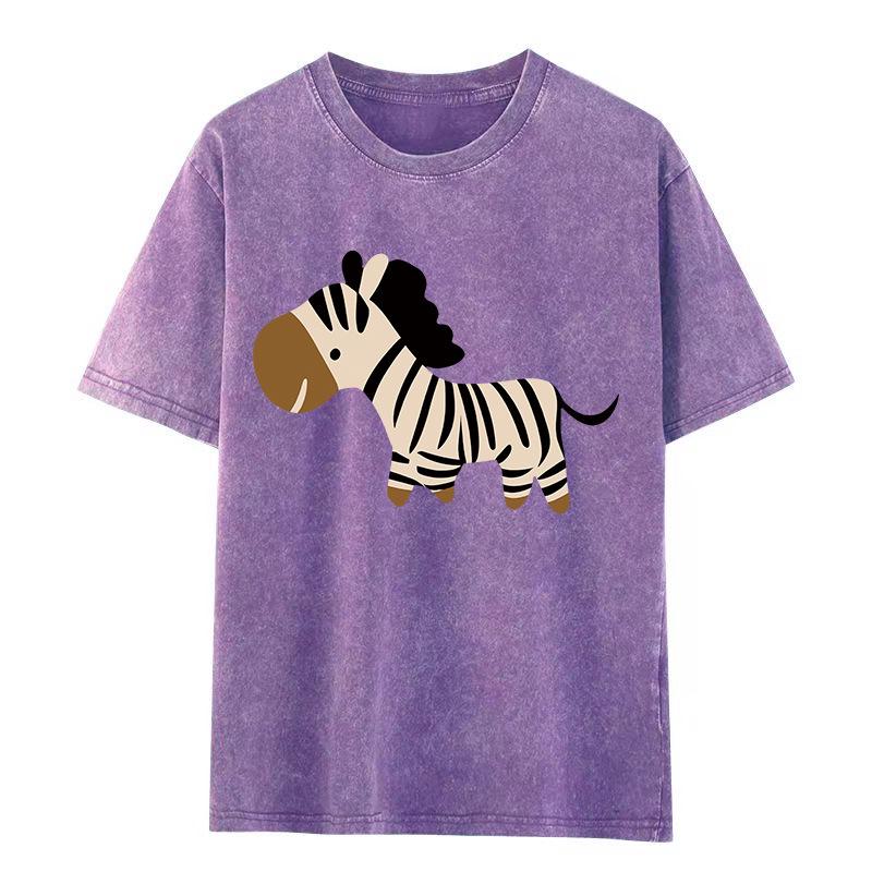 Plus Size Retro Unisex Hip Hop Washed Distressed T-Shirt 3XL фиолетовый