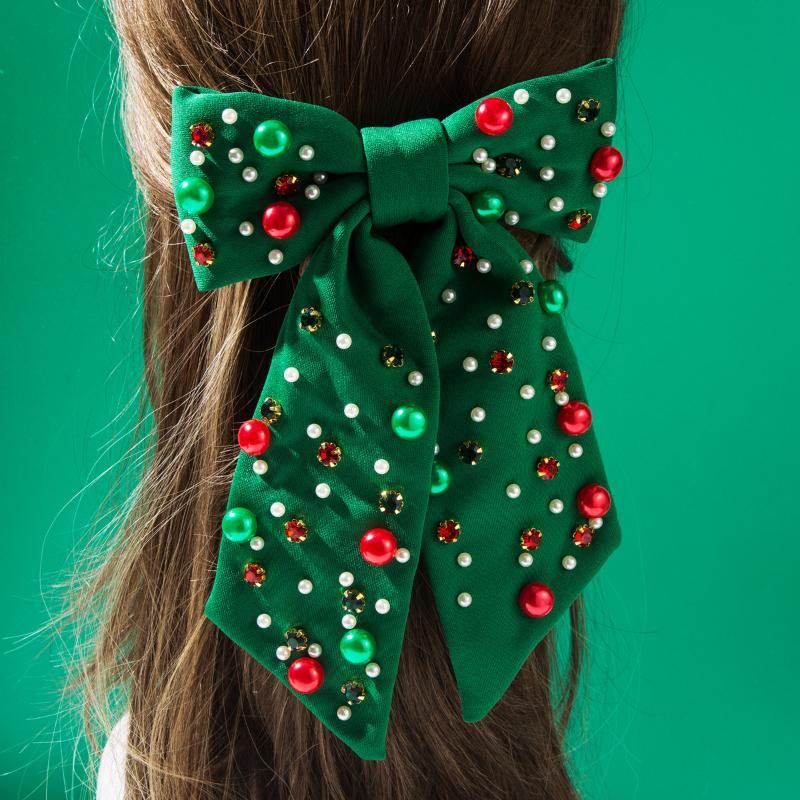 Single Item Fashionable Women's Rhinestone Pearl Party Spring Clip, Christmas Bow Hairpin Hair Essentials