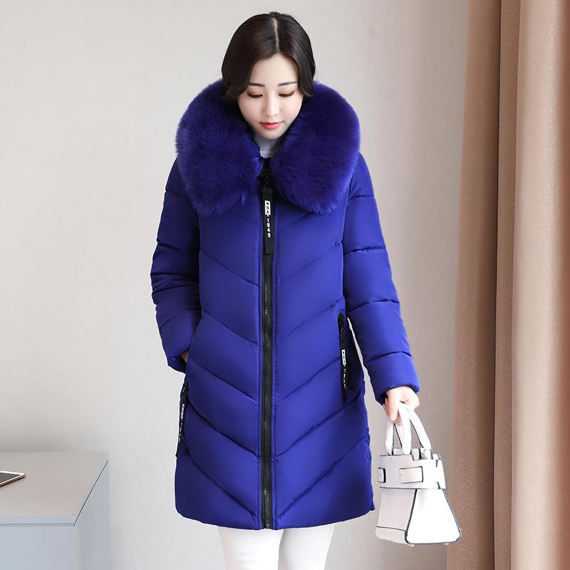 Hooded Large Fur Collar Long Section Ladies Cotton Coat Down Cotton Padded Cotton Jacket